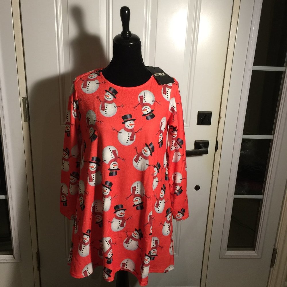 MISSLOOK Tunic Top M/L Holiday Snowman Christmas